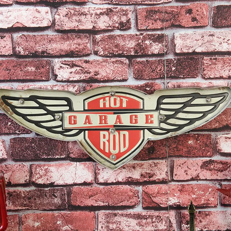 

Garage Hot Rod LED Neon Signboard Sign Home Bar Pub Wall Decoration Retro Sign Vintage Decorative Painting Hanging Iron Plate an