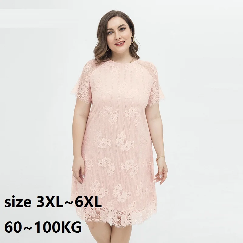 Женское кружевное платье розового и белого цвета размера плюс 4XL 5XL 6XL романтичное