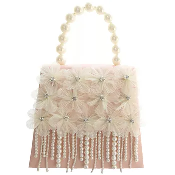 

2020 Summer New Female Bag Fairy Pink Pearl Bag Hand Shoulder Messenger Bag Tassel Chain Crossbody Bag Women Purse and Handbags