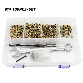 

109PCS Carbon Steel Electric Rivet M4 Nuts Tool Kit Hand Hex Nut Manual With 14mm Spanner High Quality Car Accessories