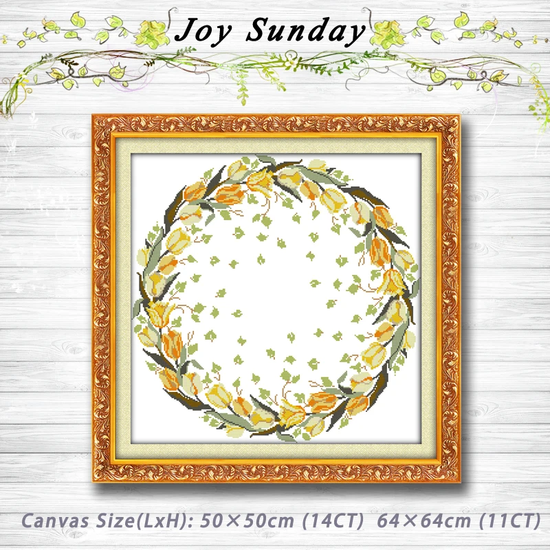 

Lily garland yellow flower patterns Counted Cross Stitch dmc 11CT Printed 14CT Handmade Cross Stitch Set Embroidery Needlework