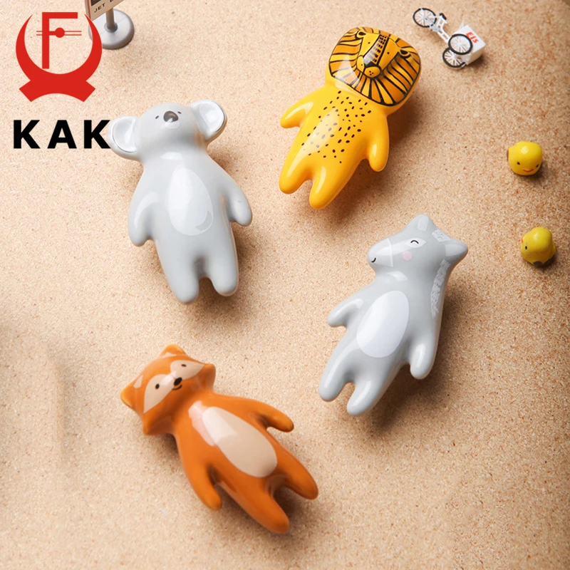Cabinet handle KAK Cartoon Panda Furniture Handle Ceramic Drawer Knobs Cabinet Handles for Kids Room Animal Shape Kitchen Handle Door Hardware