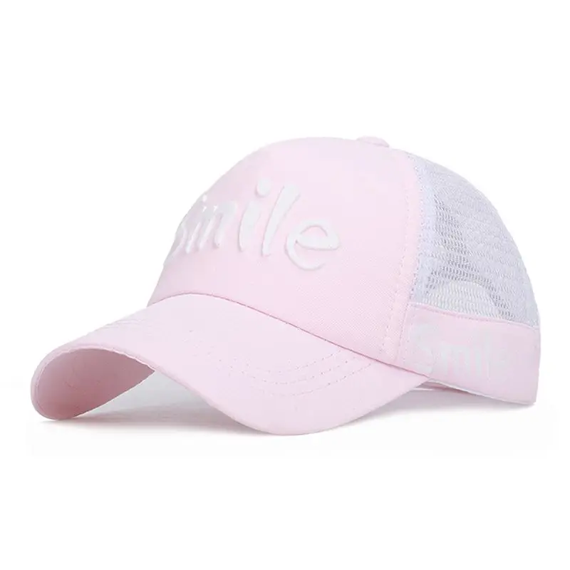 Summer Peaked Cap Smile Letter Printed Mesh Baseball Hat Children Outdoor Headwear With Adjustable Back Closure New