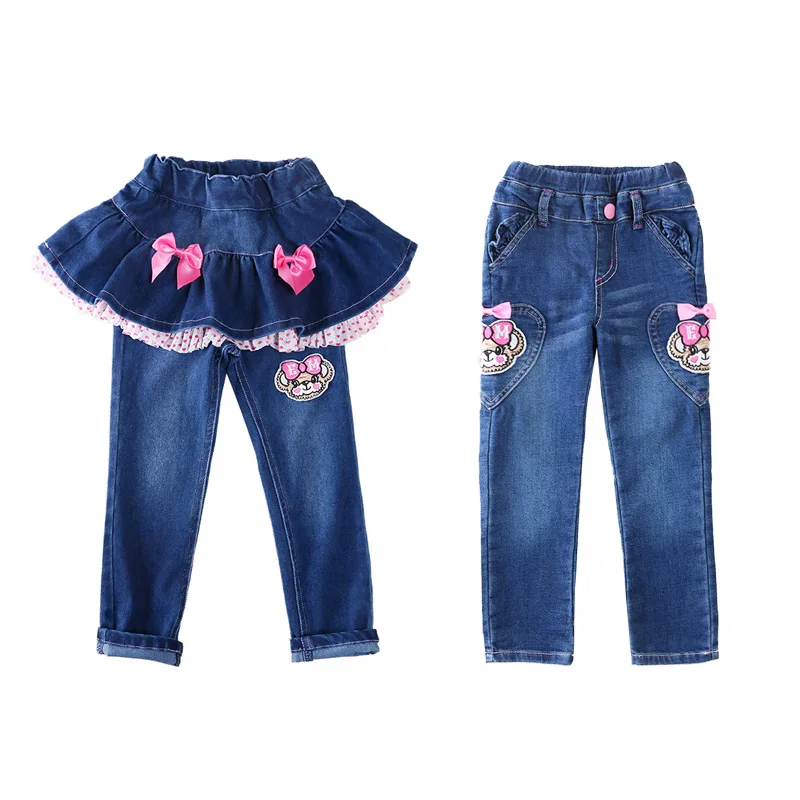

EM New Style Childrenswear Baby GIRL'S Autumn And Winter plus Velvet Gauze Bow Culottes Warm Sweet Cowboy Mock Two-Piece Trouser