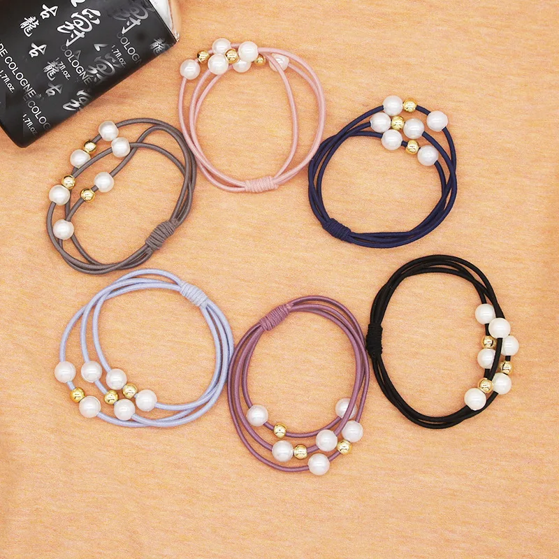 Южнокорейские ультраэластичные браслеты с жемчужинами для завязывания волос