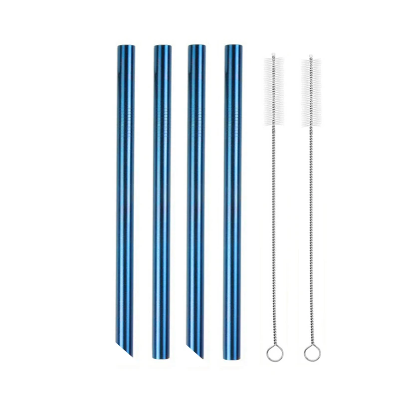 4pcs-blue 4 шт Экстра широкие 12 мм соломинки многоразовые из нержавеющей стали соломинки с чистящей щеткой Yerba mate Пузырьковые чайные соломинки для напитков - Цвет: 4pcs-blue