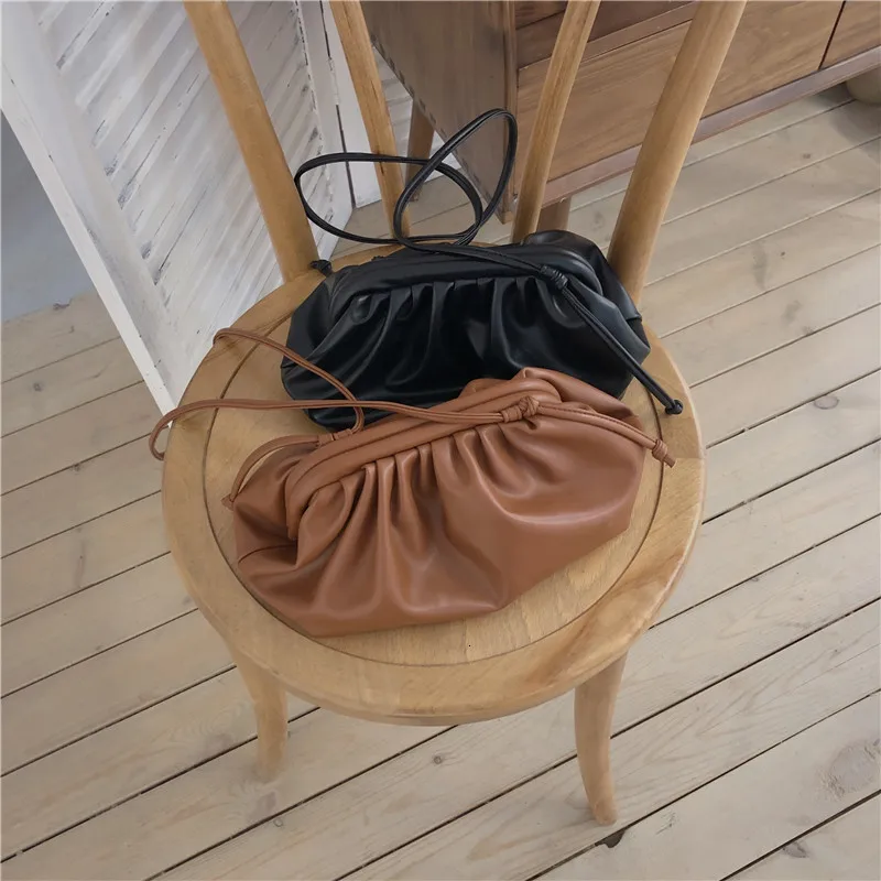 Soft Cloud PU Leather Women Handbag New Dumpling Crossbody Bag Shell Light Weight Shoulder Messenger Bag Folds Clutch Bag