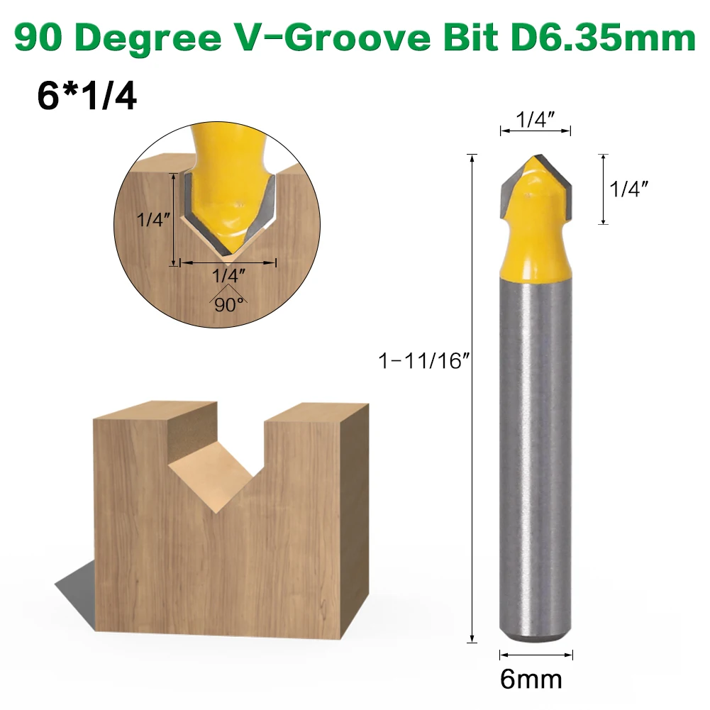 6 шт. 6 мм хвостовик фрезы Набор сердечника коробка бит круглый нос бит 90 градусов v-паз бит для деревообрабатывающих инструментов