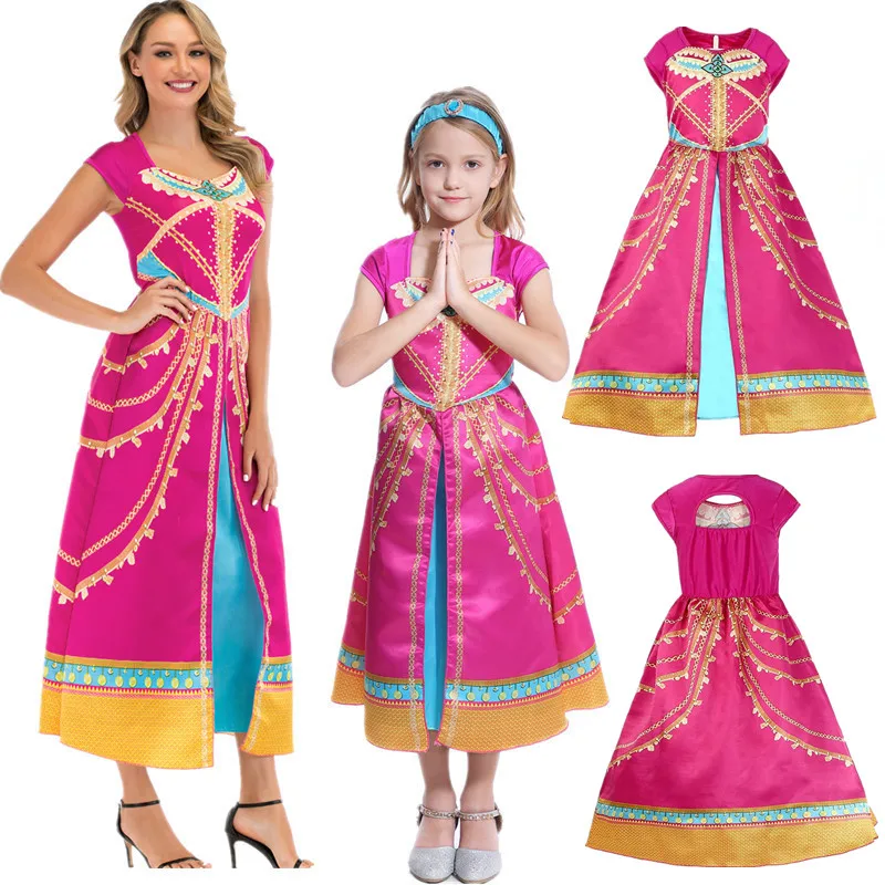 Cosplay Aladdin Jasmine Dress Costume Pink Fuchsia Outfit For Kids adult Halloween Carnival Christmas dress | Тематическая одежда