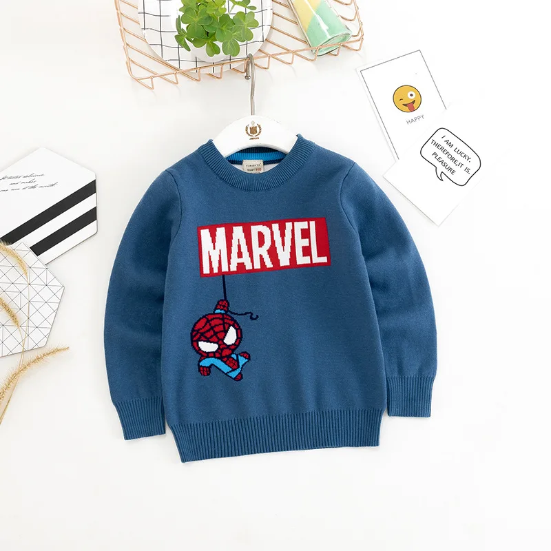 spiderman blue HereNice/пуловер для маленьких мальчиков и девочек; свитера с длинными рукавами; детский вязаный свитер с человеком-пауком; детская верхняя одежда - Цвет: spiderman blue