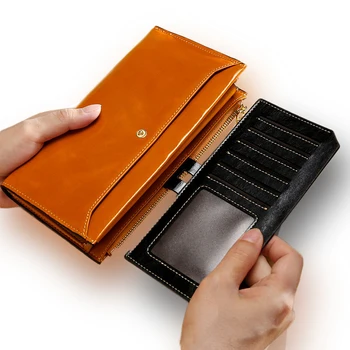 

Wallet For Women / Men Long Clutch Multi Card Holder Retro Oil Wax Wallet Premium Real Leather Purse