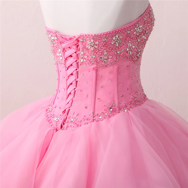 Новые розовые платья Quinceanera бальное платье украшенное бусами милые 16 Платья вечерние платья Vestido De 15 Anos BM32