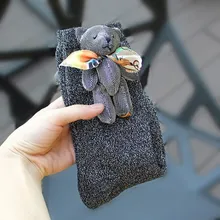 Личность трехмерный медведь осень и зима женские золотые шелковые блестящие носки хлопок ворсовые Носки