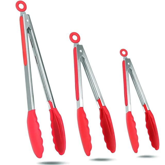 Élelmiszer -Klip Főző Fogók Szilikon Fogantyú Rozsdamentes Acél Fej Steak Saláta Tálaló Barbecue