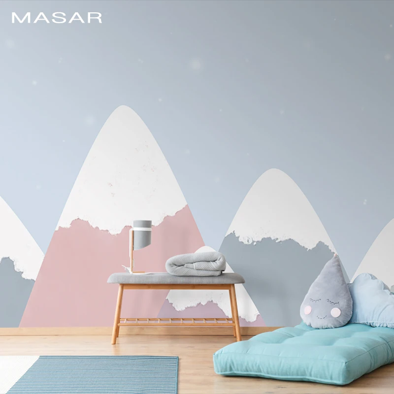 

MASAR Original Molandi color mural kindergarten children's room background wall paper cute cartoon Snow mountain