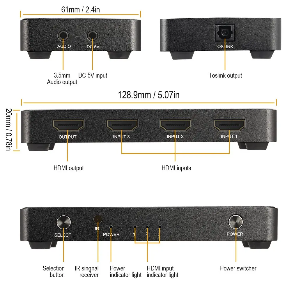 LESHP Портативный Ultra HD HDMI 4K x 2K 3D Аудио Видео разветвитель 1080P мультипросмотра высокой четкости мультимедийный интерфейс коммутатор