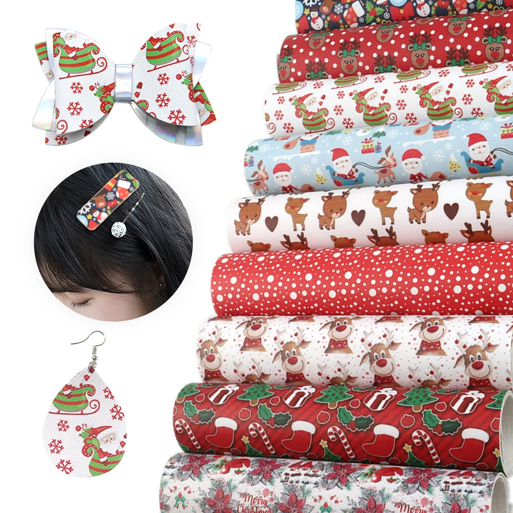 

David accessories 20*34cm 9pcs/lot Christmas Synthetic Leather Set DIY Bow Bag Home Decoration Faux Leather Fabric,1Yc7461
