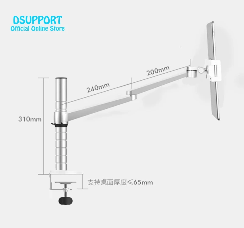360 Rotation Aluminum Alloy 2 in 1 Tablet PC Holder + Laptop Stand Holder Dual Arm Office Desktop Lapdesk Bracket OA-1S