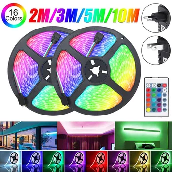 

RGB LED Strip Lights 2/3/5/10M Non-waterproof+24Keys IR Remote Control+US/EU Plug 2835 led Strip Kit for home Decor DC12V