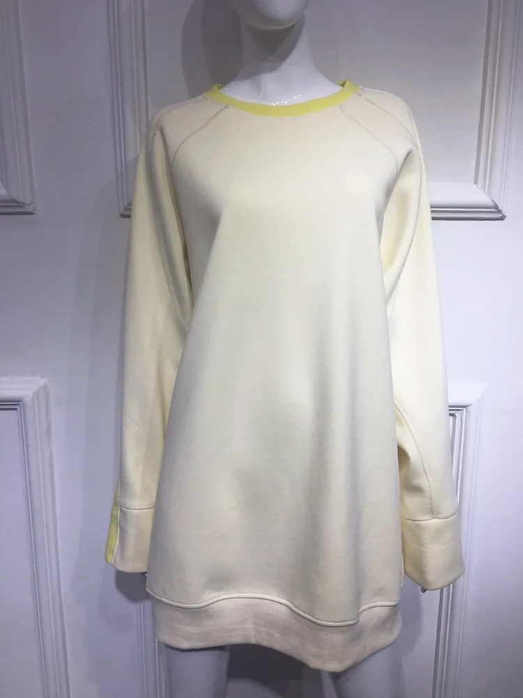 Осень кремовая мозаика желтая утка желтая Crewneck с длинным рукавом свободные средние и длинные пуловеры Женская одежда Толстовка