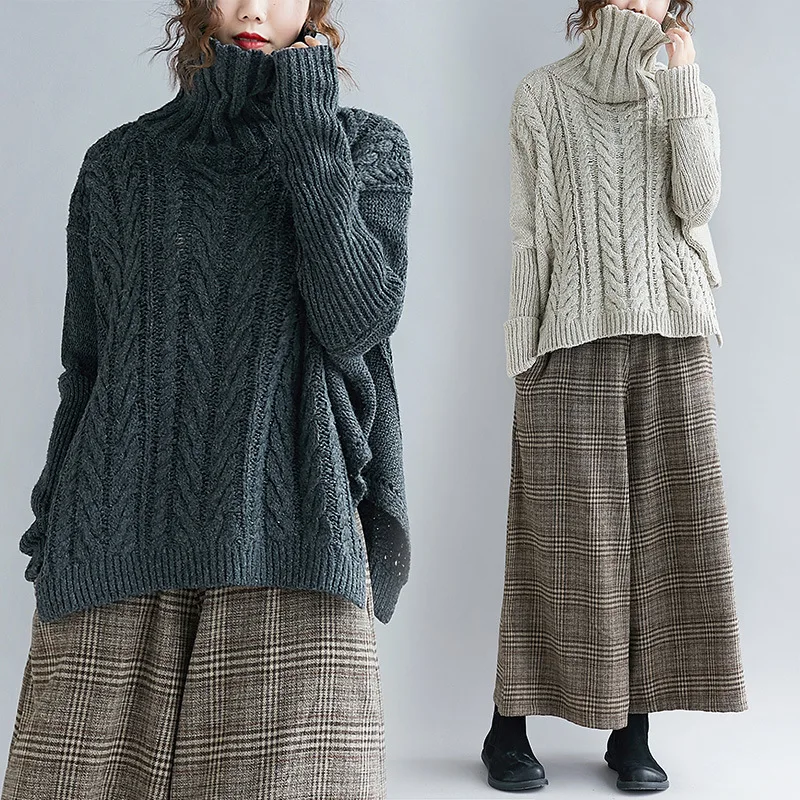  Women Turtleneck Sweaters 2019 Fall Winter Casual Korean Fashion Warm Long Sleeve Loose Soild Kniti