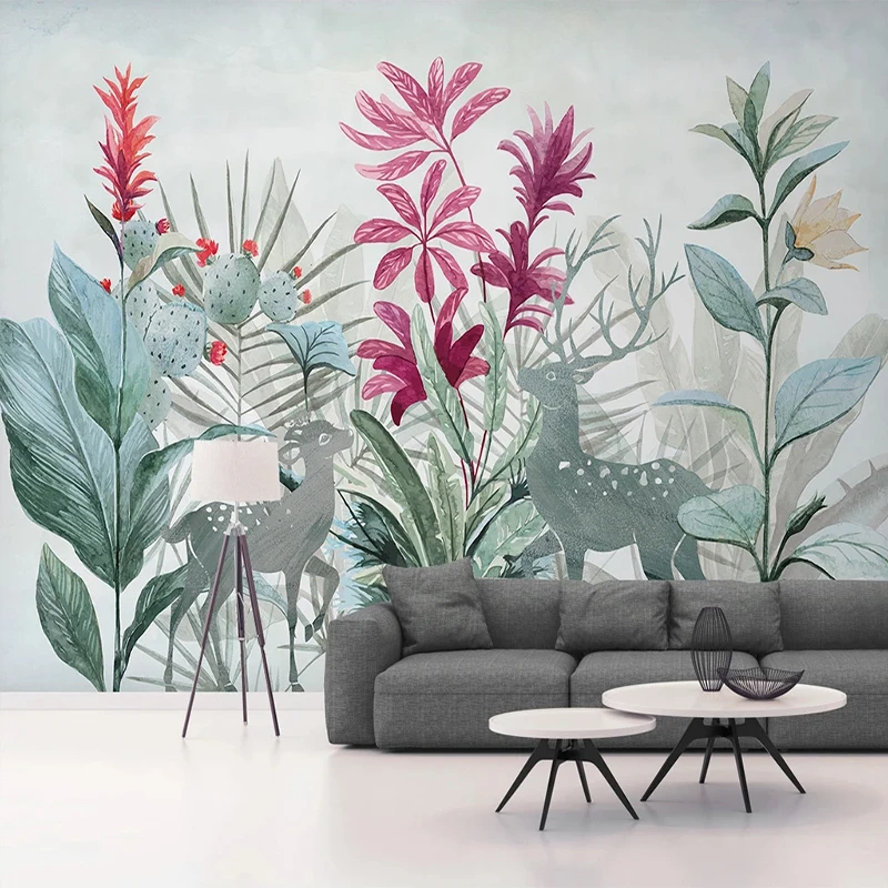 

Custom 3D Photo Wallpaper Nordic Tropical Plant Banana Leaf Forest Elk Mural Modern Living Room Restaurant Bedroom Wall Murals