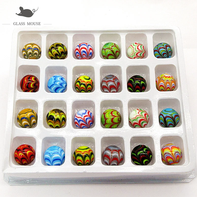 

16mm Round feather design Handmade Glass Marbles Ball Charms Home Decor accessories Vase filled game Toy for Kids Children 24PCS