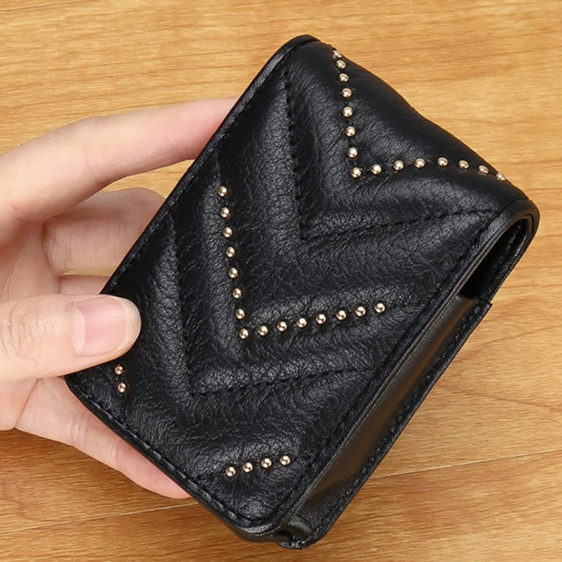 ABDB-Lipsticks Wallet Genuine Leather Wallet Female Makeup Mirror Lipstick Case Designer Cosmetic Organizer Pouch Fashion