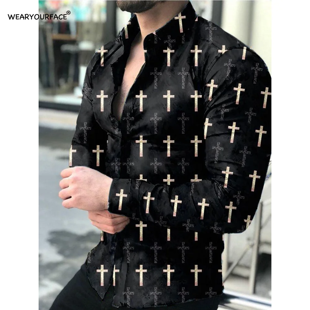 Geometry Clock Stripe 3D All Over Printed Hawaiian Button Up Shirts Full Sleeve Streetwear Vocation Casual Men Clothing