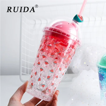 

Creative Double Layer Plastic Straw Cup Healthy Cold Drink Cups Cute Girl Summer Beverage Beer Water Bottle Ice Mug Drinkware