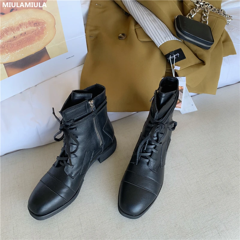 

MIULAMIULA Brand Designers 2019 Winter New Fashion Luxury Genuine Leather Martin Boots Lady Warm Plush Shoes Zipper Size 35-40
