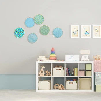 

(6pcs/set) original design Nature Bamboo round fabric wall decorations Children's room décor light blue printed cotton No.QS23-1