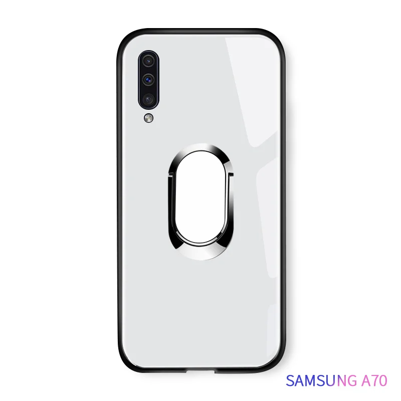 Для samsung Galaxy A50 A60 A70 A80 A90 роскошный чехол-подставка с магнитным кольцом и держателем корпус из закаленного стекла задняя Противоударная крышка для телефона - Цвет: Белый