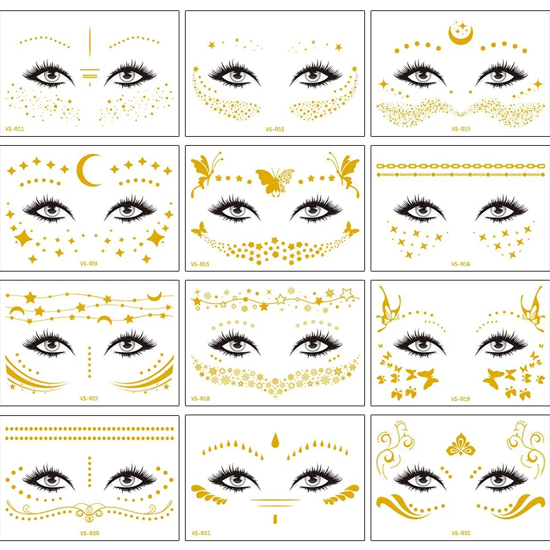 1sheet eye sticker gold plated adhesive for party fake Freckles moon butterfly pattern temporary face tattoo sticker RA032