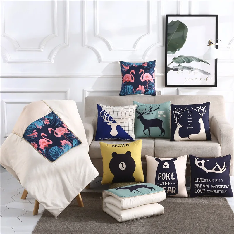 SB cotton cartoon quilt blanket portable foldable square throw pillow home office car air conditioning quilt Cartoon pillow