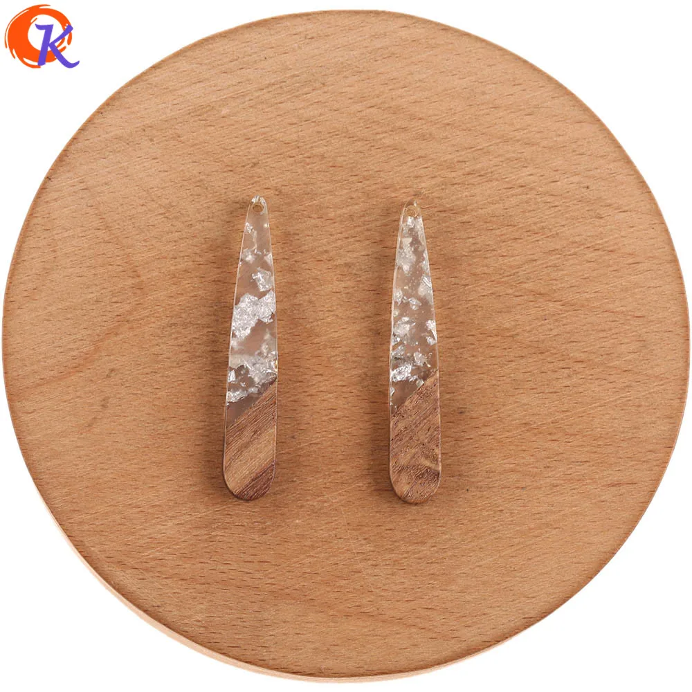 Сердечный Дизайн 50 шт 7*44 мм ювелирные аксессуары/DIY Изготовление сережек/форма палочки/натуральное дерево и смола/ручная работа/фурнитура для сережек - Цвет: Silver