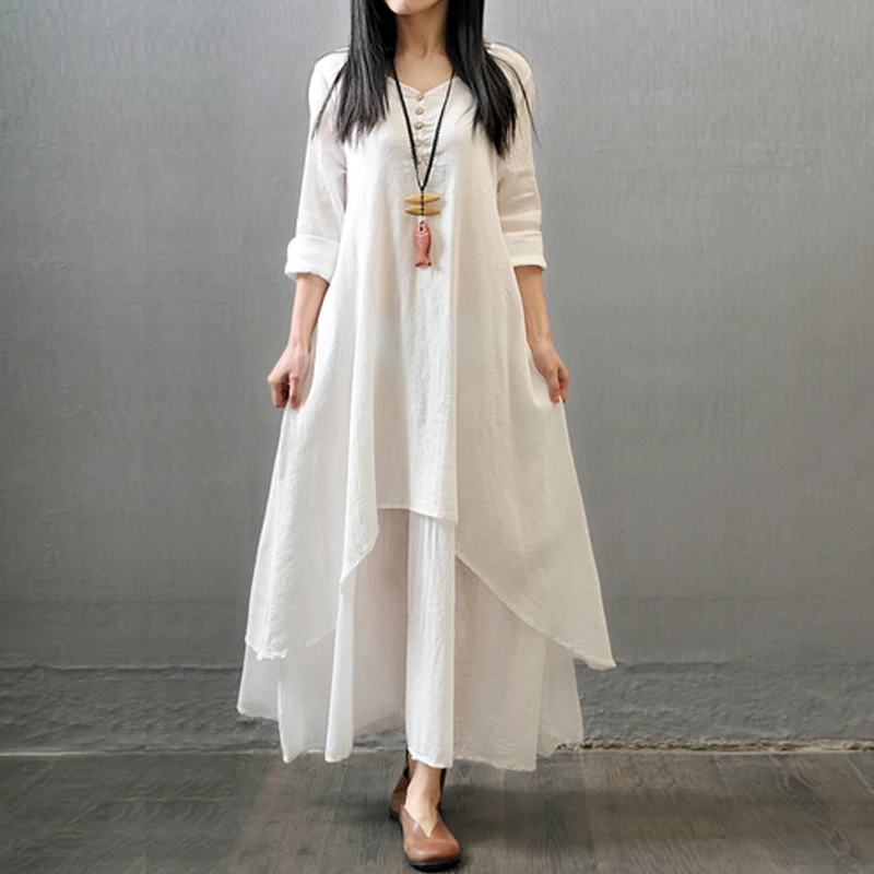 Linen maxi dress with sleeves Clearance