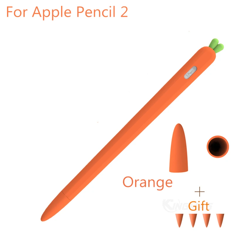 For Pencil 2 Orange Милый силиконовый чехол-карандаш с морковкой для Apple, чехол-карандаш для iPad, планшета, стилус, мультяшный защитный чехол - Цвета: For Pencil 2 Orange