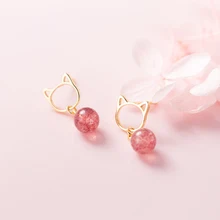 Trustdavis Настоящее серебро 925 пробы милые розовые серьги-гвоздики с кристаллами клубники и кошек для модных женщин и девушек DA43