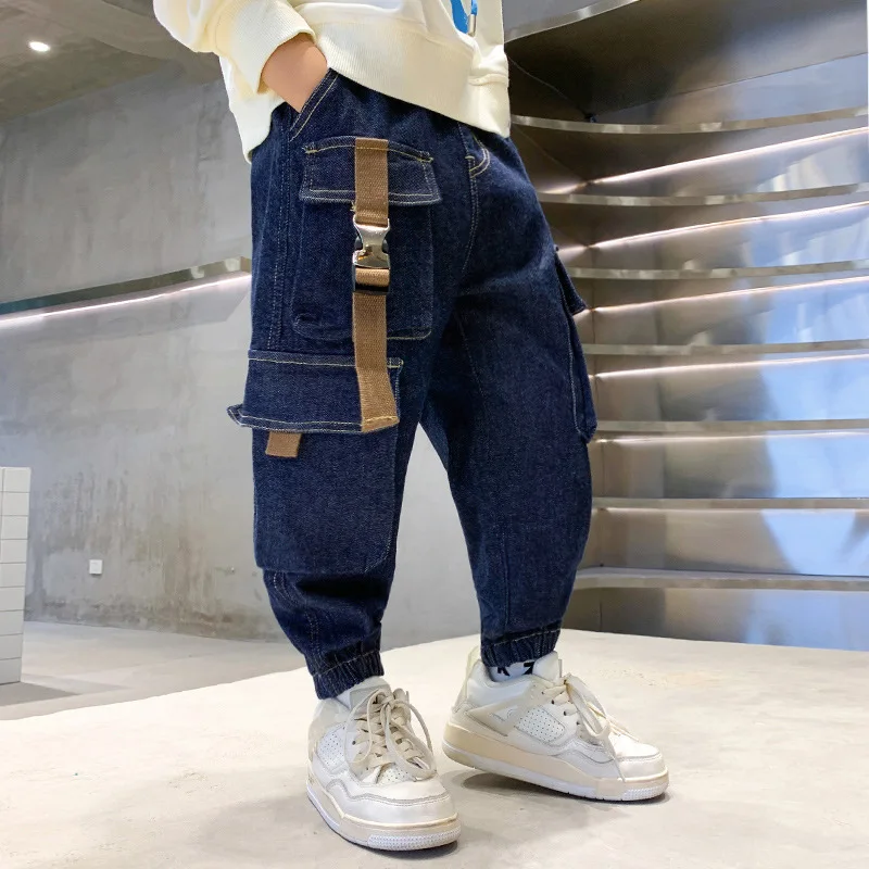 Teenager Fashion Casual Jeans Children Spring Fall Slack Trackpants Boys Blue  Denim Trousers Kids Daily Harem Pants 8 10 12 14 Y - AliExpress