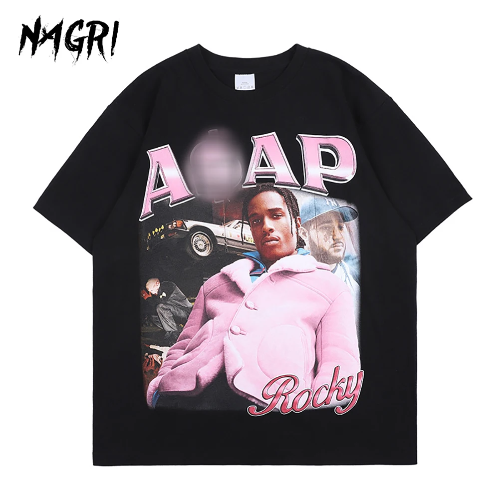 NAGRI-Camisa con estampado de ASAP para caballero, camiseta tipo harajuku suelta de manga corta con retrato gráfico impreso, estética casual, playeras divertidas de pareja de uso en verano, modelo nuevo