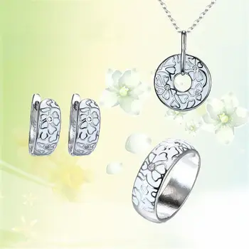 

Luxury 2020 Porcelain White Elegant Jeweley Set For Women Enamel Ring Pendant Necklace 925 Silver Wedding Statement Accessories
