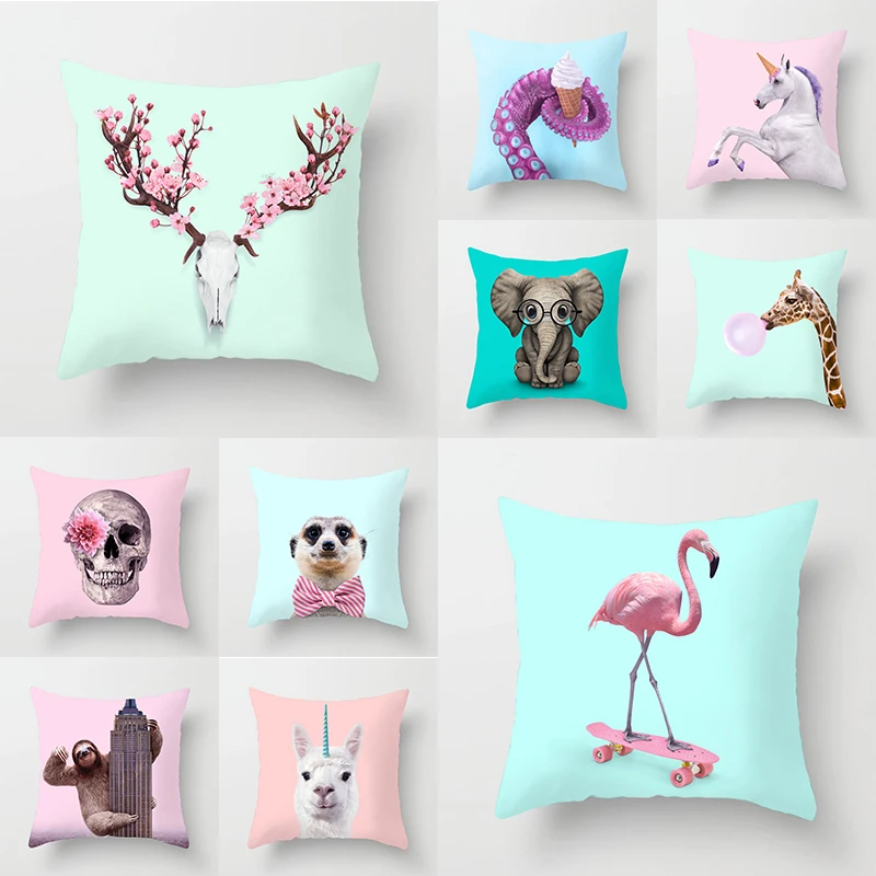 

Alpaca Animals Printed Cartoon Flamingo Cushion Cover 45x45cm Polyester Llama Decor Lovely Elephant Throw Pillow Covers Unicom Pillows Ice Cream Gifts Sugar Skull
