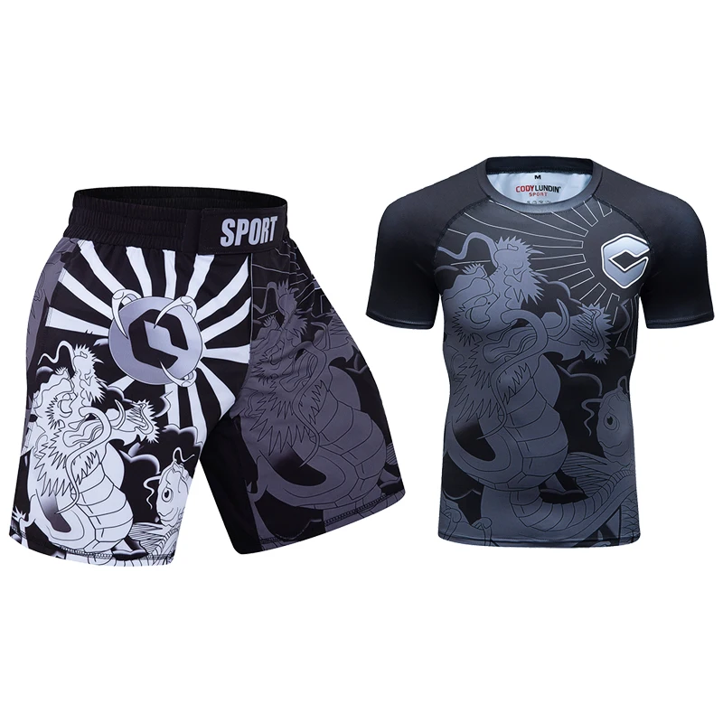 

Cody Lundin New Sports Jiu Jitsu Jerseys+Shorts Fitness T Shirt+Shorts BJJ Boxing Set Gym MMA Rash Guard Fightwear Sport Suit