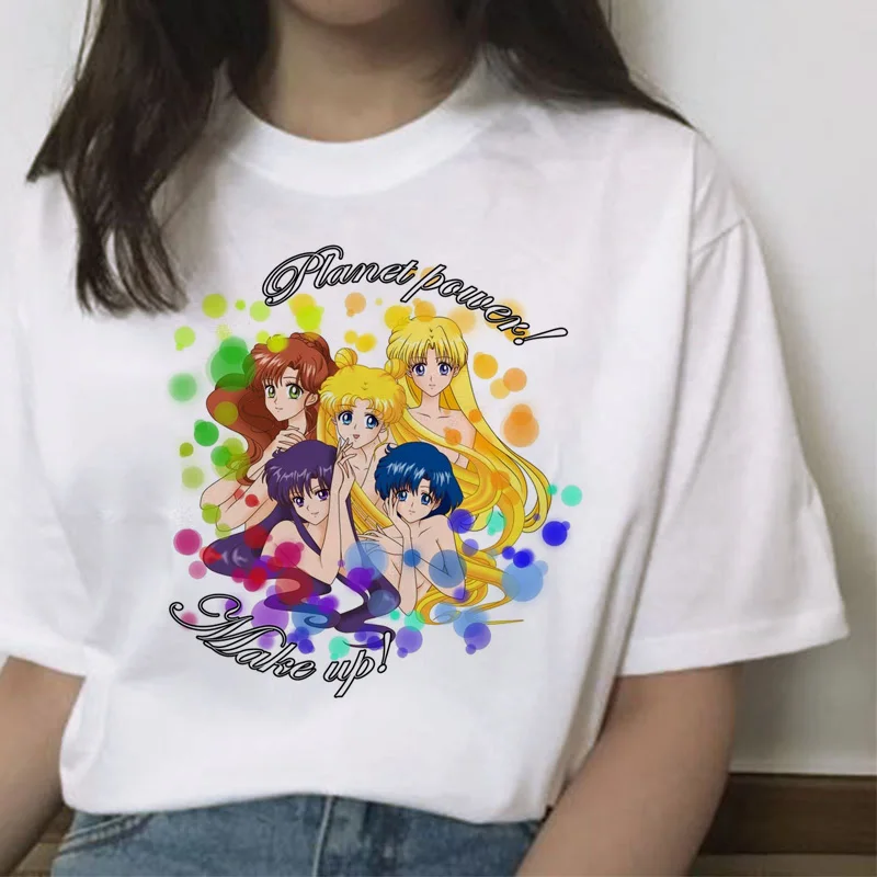 Сейлор Мун кавайная футболка кошка harajuku Женская ulzzang футболка корейский Графический Топ мультяшная Футболка короткий рукав женская забавная