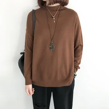 

Turtleneck Women Sweater Spring Female Jumper cotton Sweaters Loose Solid color casual Base sweater Knitted Pullover Pull Femme