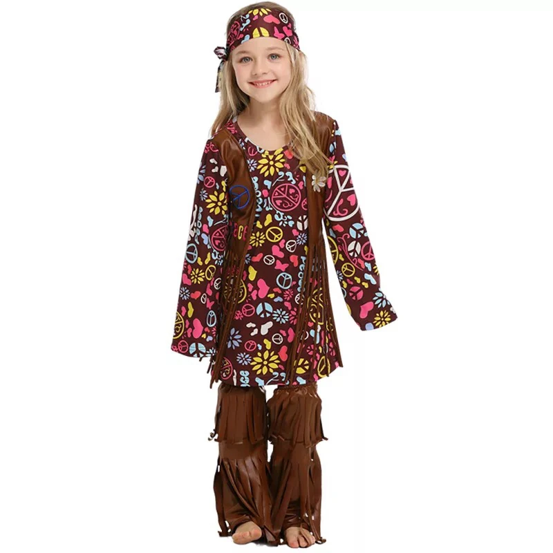 Disfraz Floral Vintage Hippie con flecos para niños y niñas, ropa divertida para niños de los años 60 y 70, para para niñas| - AliExpress