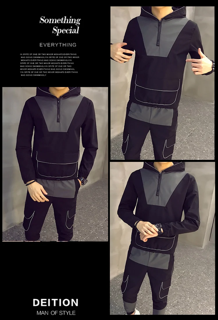 Tracksuit Sportwear Hoodies Sweatshirt&Pant Suit Plus Size 3xl Autumn Men Causal Splicing Contrast Sets Camo Jacket+Pants 2Pc