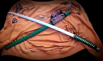 

Green JP. Katana Tachi Style falchion Sword knife-edge Temper 1050 Steel Blade glaive wood Saya
