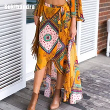 Sukibandra, летнее Новое поступление, макси Длинные асимметричные женские юбки с принтом в стиле бохо, Пляжная богемная этническая одежда, винтажная юбка